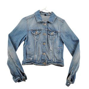 AMERICAN EAGLE OUTFITTERS Jacket Girl's Denim Long Sleeve Distressed Blue Medium
